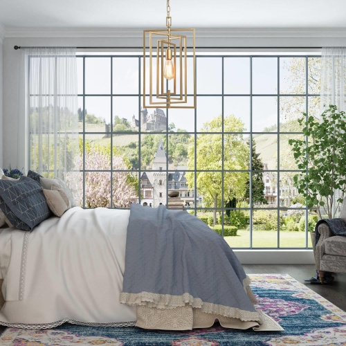 Modern Gold Kitchen Pendant Light, 1-Light Geometric Industrial Dining Room Chandelier