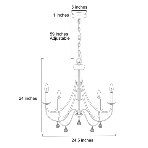 Modern Dining Room Candlestick Chandelier 5-Light Black Chandelier with Crystal Drops