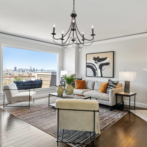Modern Dining Room Candlestick Chandelier 5-Light Black Chandelier with Crystal Drops