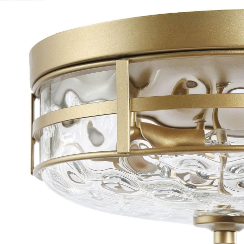 Modern Round Flush Mount Light 3-Light Gold Drum Ceiling Light with Water-Ripple Glass Shade