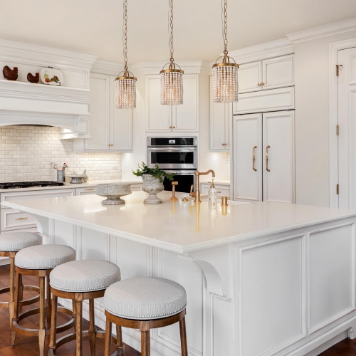 Uolfin Antique Gold Island Chandelier Pendant Light, Boho 3-Light Round Pendant Light with White Wooden Beads