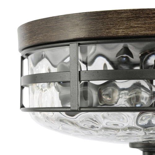 Modern Farmhouse Flush Mount Light, 3-Light Black Bronze and Wood Tone with Textured Glass LED Semi-Flush mount light