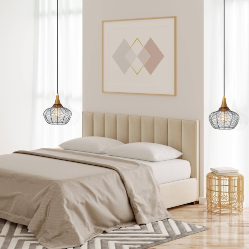 Modern Kitchen Island Pendant Lighting, Black and Antique Brushed Gold Rattan Farmhouse Lantern LED Hanging Kitchen Island Light