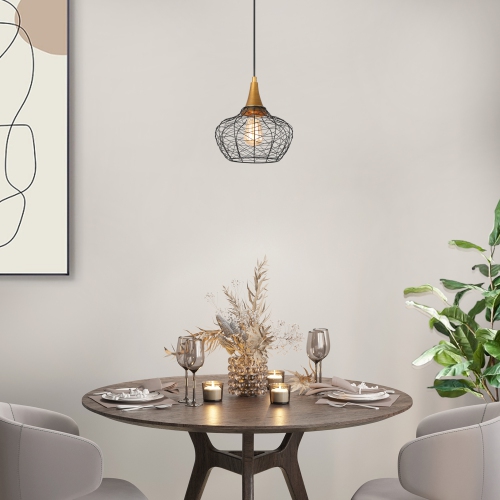 Modern Kitchen Island Pendant Lighting, Black and Antique Brushed Gold Rattan Farmhouse Lantern LED Hanging Kitchen Island Light