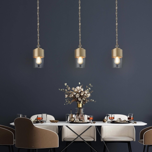 Modern Dome Kitchen Island Pendant Light, Contemporary Cylinder Pendant Light Drum Clear Glass Shade Pendant Light