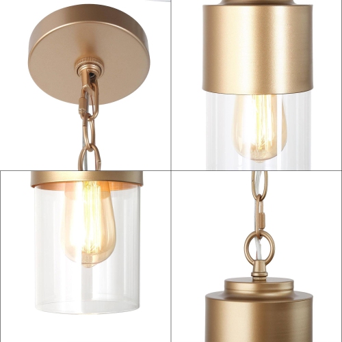 Modern Dome Kitchen Island Pendant Light, Contemporary Cylinder Pendant Light Drum Clear Glass Shade Pendant Light