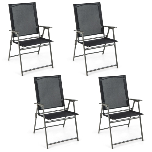 COSTWAY  4PCs Patio Folding Portable Dining Chairs Metal Frame Armrests Garden Outdoor