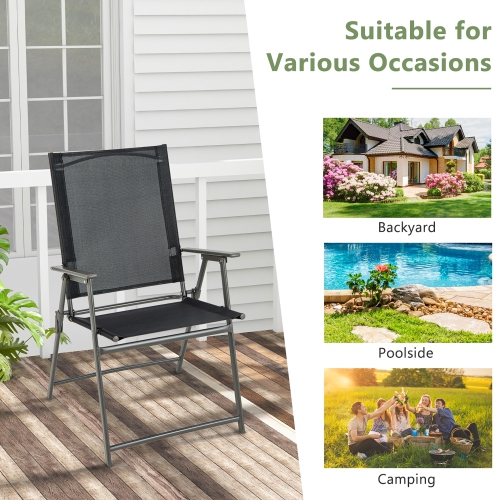 Costway 4pcs Patio Folding Portable Dining Chairs Metal Frame Armrests Garden Outdoor
