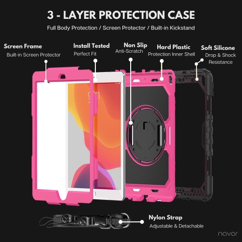 Navor 10.2" Shockproof Rugged Protective iPad Cover with Pen Holder - Compatible with iPad 9th/8th/7th Generation Heavy Duty Cases with Screen