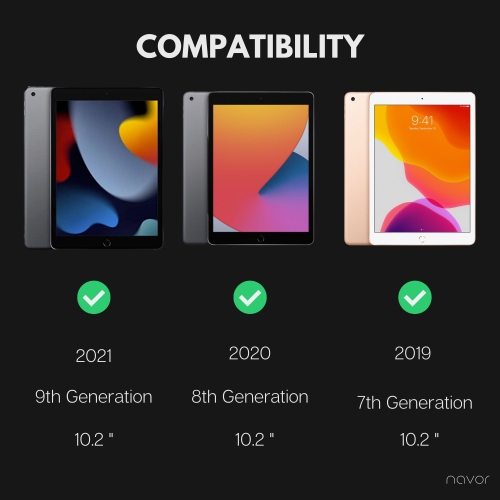 Navor 10.2" Full Body Shockproof Rugged Protective iPad Cover with Pen Holder - for iPad 9th/8th/7th Gen Heavy Duty Cases with Screen Protector