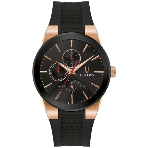 BULOVA  Mens Millennia Quartz Watch 41MM Rose Gold-Tone Stainless Steel Case Silicone Strap With Dial (97C112) In Black