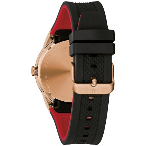 Bulova Mens Millennia Quartz Watch 41mm Rose Gold-Tone Stainless Steel Case Black Silicone Strap with Black Dial