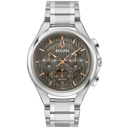 BULOVA  Mens Curv HPq Watch 44MM Silver-Tone Stainless Steel Case And Bracelet With Dial (96A298) In Gray