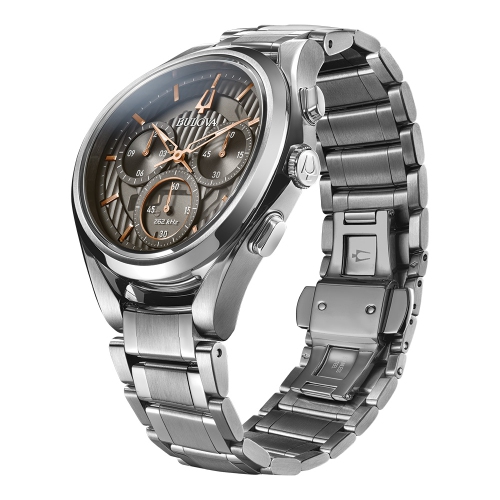 Montre homme CURV HPQ de Bulova 44 mm avec boîtier et bracelet en acier inoxydable argenté et cadran gris