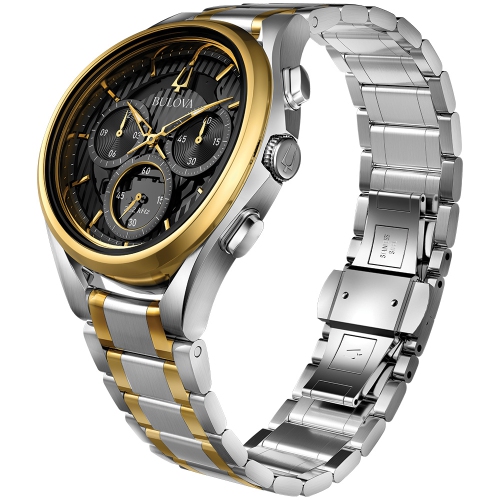 Montre homme CURV HPQ de Bulova 44 mm avec boîtier et bracelet en acier inoxydable deux tons et cadran noir