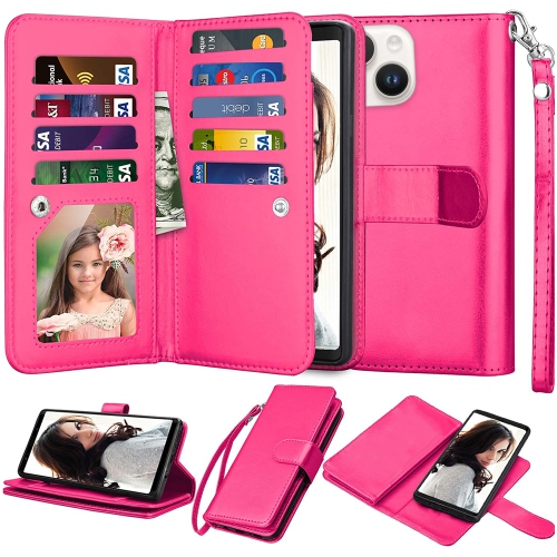 XCRS  Apple Iphone 13 (6.1) Wallet Pouch Case, Detachable Magnet Phone Cover, Store 9 Cards, Pu Leather Flip Cover w Kickstand Magnetic Closure
