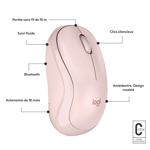 Logitech M240 Silent 1000 DPI Bluetooth Optical Mouse - Rose