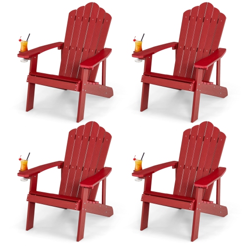 TOPBUY  4PCs Adirondack Chair Hips Adirondack Chair W/cup Holder Realistic Wood Grain Weather Resistant Outdoor Chair for 380 Lbs Weight Capacity