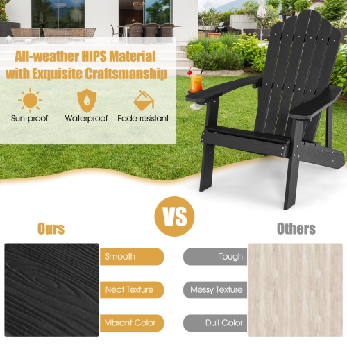 Topbuy 2PCS Adirondack Chair HIPS Adirondack Chair w/Cup Holder Realistic Wood Grain Weather Resistant Outdoor Chair for 380 LBS Weight Capacity