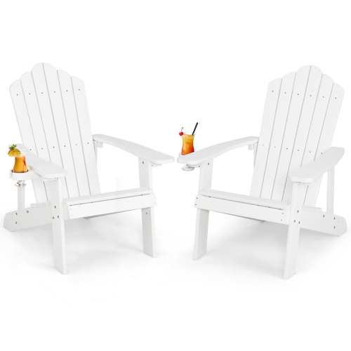 TOPBUY  2PCs Adirondack Chair Hips Adirondack Chair W/cup Holder Realistic Wood Grain Weather Resistant Outdoor Chair for 380 Lbs Weight Capacity
