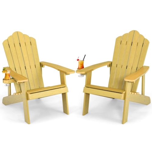 Topbuy 2PCS Adirondack Chair HIPS Adirondack Chair w/Cup Holder Realistic Wood Grain Weather Resistant Outdoor Chair for 380 LBS Weight Capacity