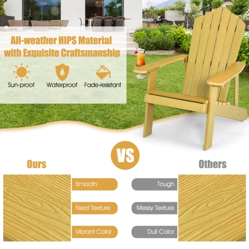 Topbuy 2PCS Adirondack Chair HIPS Adirondack Chair w/Cup Holder Realistic Wood Grain Weather Resistant Outdoor Chair for 380 LBS Weight Capacity