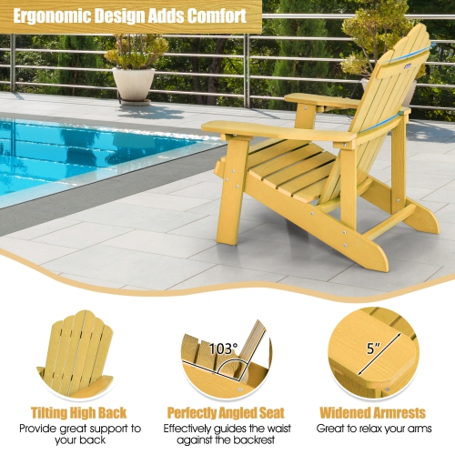 Topbuy 2PCS Adirondack Chair HIPS Adirondack Chair w/Cup Holder Realistic Wood Grain Weather Resistant Outdoor Chair for 380 LBS Weight Capacity
