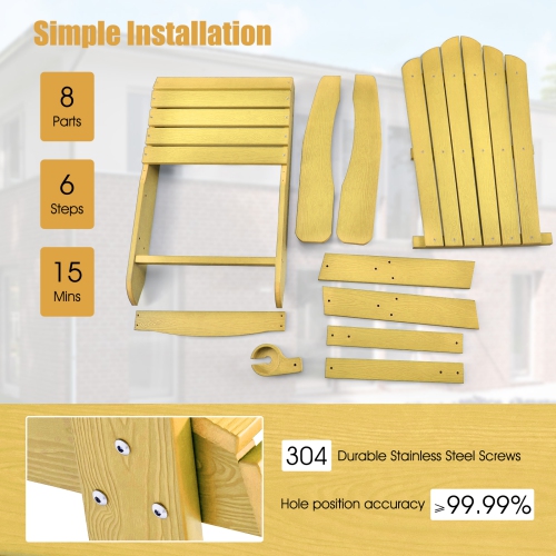 Topbuy 2PCS Adirondack Chair HIPS Adirondack Chair w/Cup Holder Realistic Wood Grain Weather Resistant Outdoor Chair for 380 LBS Weight Capacity