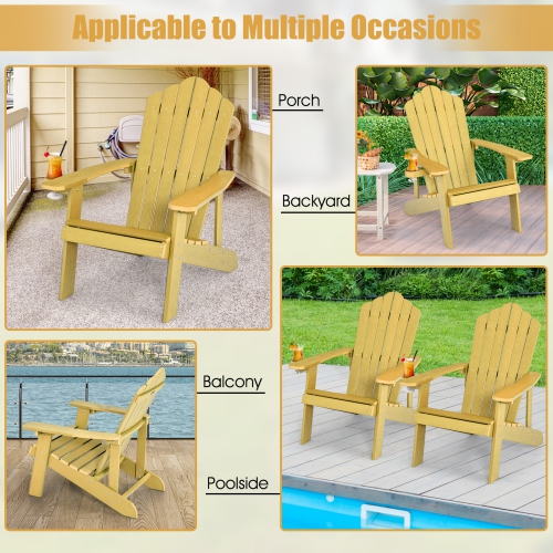 Topbuy 2PCS Adirondack Chair HIPS Adirondack Chair w/Cup Holder Realistic Wood Grain Weather Resistant Outdoor Chair for 380 LBS Weight Capacity