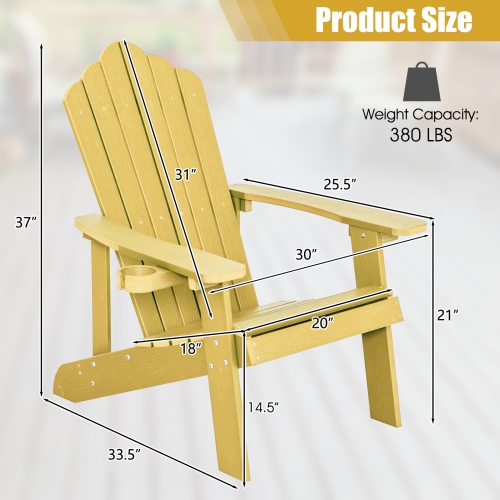 Topbuy 4PCS Adirondack Chair HIPS Adirondack Chair w/Cup Holder Realistic Wood Grain Weather Resistant Outdoor Chair for 380 LBS Weight Capacity