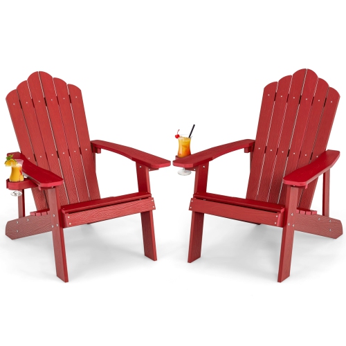 TOPBUY  2PCs Adirondack Chair Hips Adirondack Chair W/cup Holder Realistic Wood Grain Weather Resistant Outdoor Chair for 380 Lbs Weight Capacity