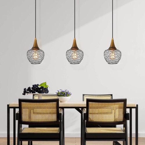Modern Lantern Ceiling Pendant Light, Antique Gold and Black Rattan Cage Modern/Contemporary Lantern LED Mini Hanging Convertible Pendant/semi-flush