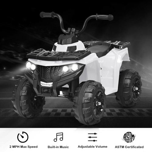 Gymax 6V Battery Powered Kids Ride On ATV 4-Wheeler Quad w/ MP3 & LED Headlight White