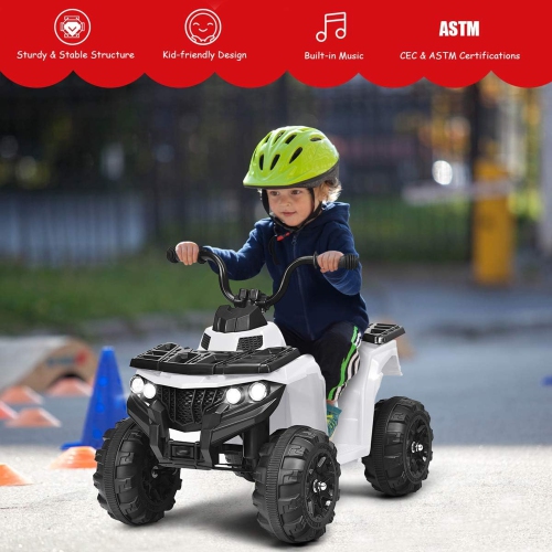Gymax 6V Battery Powered Kids Ride On ATV 4-Wheeler Quad w/ MP3 & LED Headlight White