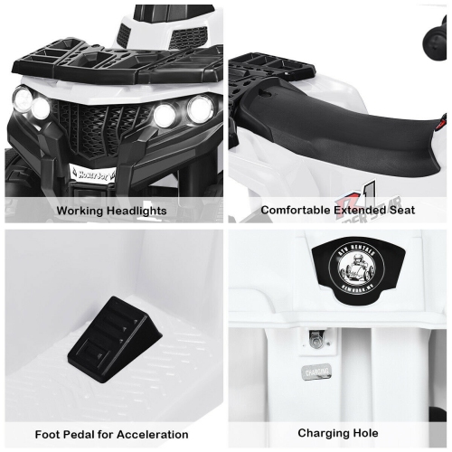 Gymax 6V Battery Powered Kids Ride On ATV 4-Wheeler Quad w/ MP3 & LED Headlight White