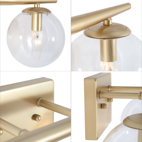 Modern Globe Bathroom Vanity Light, 16-in 2-Light Matte Gold with Globe Glass LED Transitional Vanity Light