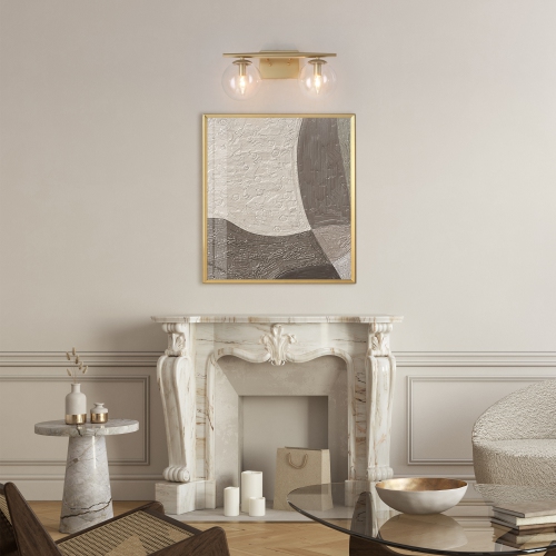 Modern Globe Bathroom Vanity Light, 16-in 2-Light Matte Gold with Globe Glass LED Transitional Vanity Light