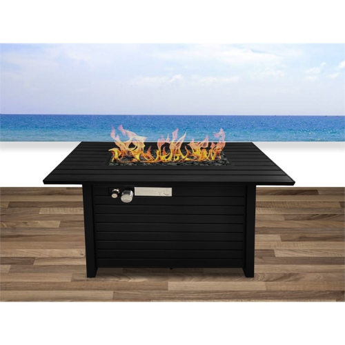 Living Source International 42'' W Metal Outdoor Fire Pit Table w/ Lid in Black