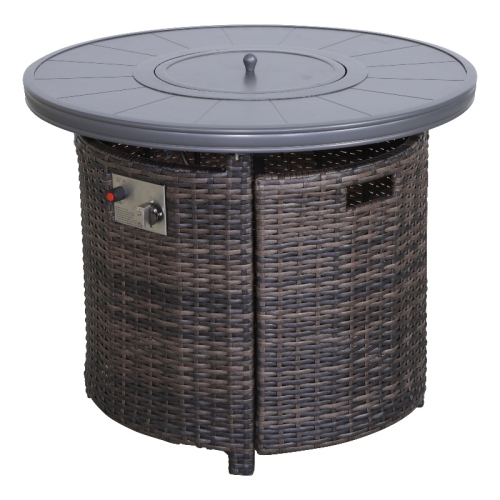 Living Source International 32"W Wicker / Rattan Fire Pit Table in Espresso