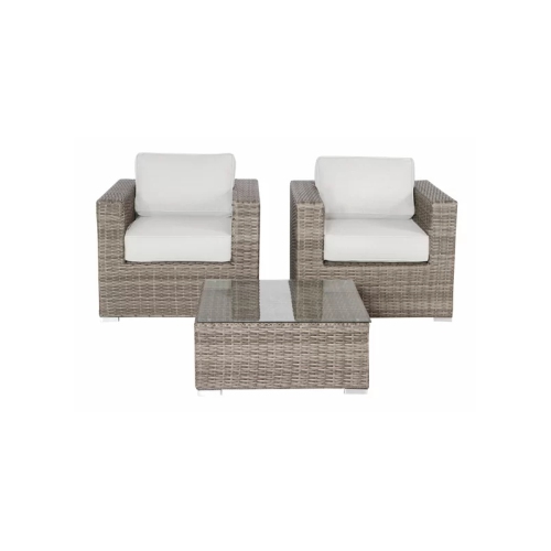 Living Source Double Club Wicker / Rattan Sectional Set w/ Cushion in Gray/Beige