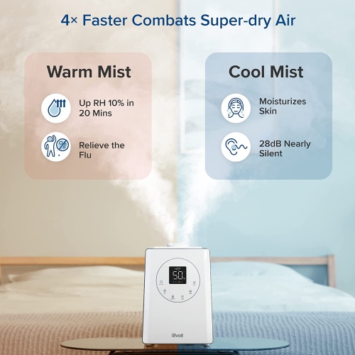 LEVOIT Humidifiers For Bedroom Large Room Home, 6L Top Fill Warm and Cool Mist for Whole House, Smart Wifi Alexa Control, Customized Humidity,