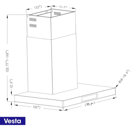 Vesta Copenhagen 800CFM 36'' Stainless Steel Wall Mounted Range Hood With 6 Speeds Touch/Gesture Control, 6'' Round Vent, Baffle Filters, LED Lights,