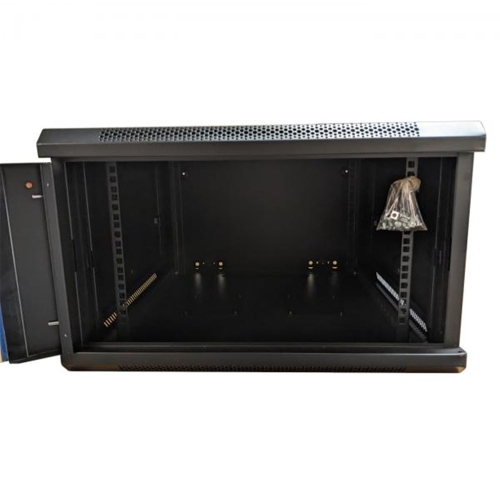 TechCraft - Cabinet Réseau Murale Fixe 6U, Porte en Verre Trempé avec Serrure, Noir