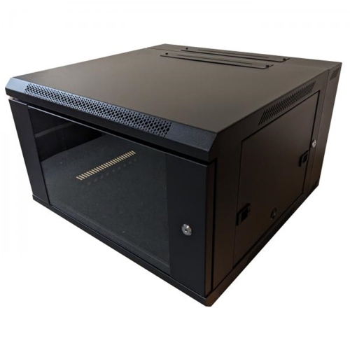 TechCraft - 6U Double Hinged Wall Mounted Network Cabinet, Swing Out Design, Plexiglass Door with Lock, Black