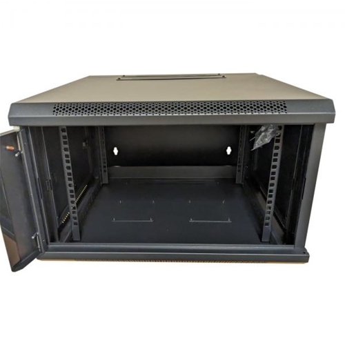 TechCraft - 6U Double Hinged Wall Mounted Network Cabinet, Swing Out Design, Plexiglass Door with Lock, Black