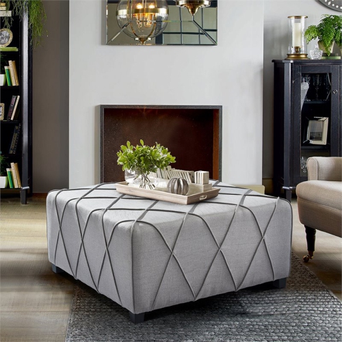 Armen Living Gemini Tufted Fabric Upholstered Ottoman in Silver and Black