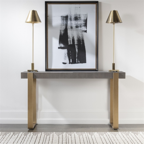 Uttermost Kea Contemporary MDF Ash Veneer Iron Console Table in Brass/Woodtone