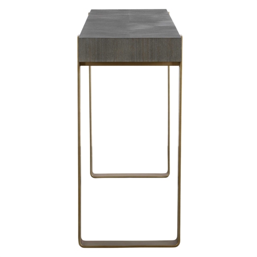 Uttermost Kea Contemporary MDF Ash Veneer Iron Console Table in Brass/Woodtone