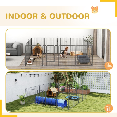 PawHut Parc pour chien robuste, 16 panneaux de 39 po de hauteur, stylo d'exercice pour chiot en métal, design bricolage, intérieur extérieur, pour