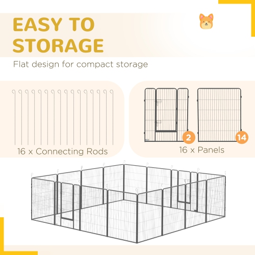 PawHut Parc pour chien robuste, 16 panneaux de 39 po de hauteur, stylo d'exercice pour chiot en métal, design bricolage, intérieur extérieur, pour